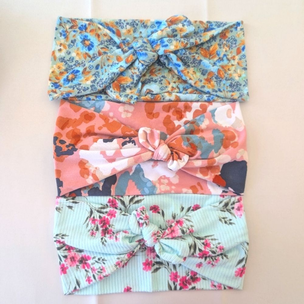 Women's Twist Bow Turban Floral Headbands Workout Boho Bundle of 3